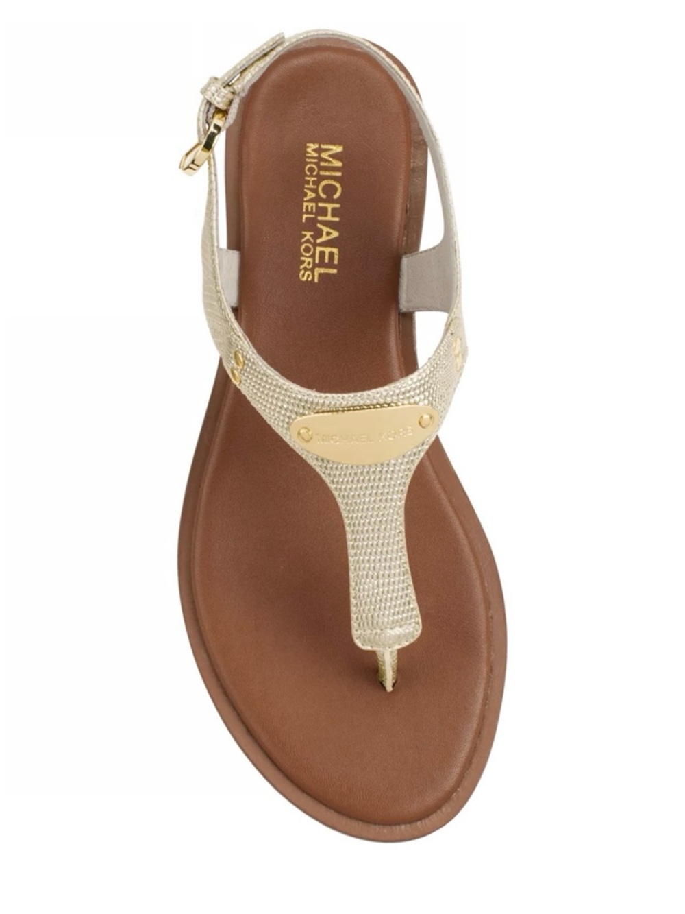 Michael Kors Plate Thong Sandals, Pale Gold Metallic Textured Leather - size 10M